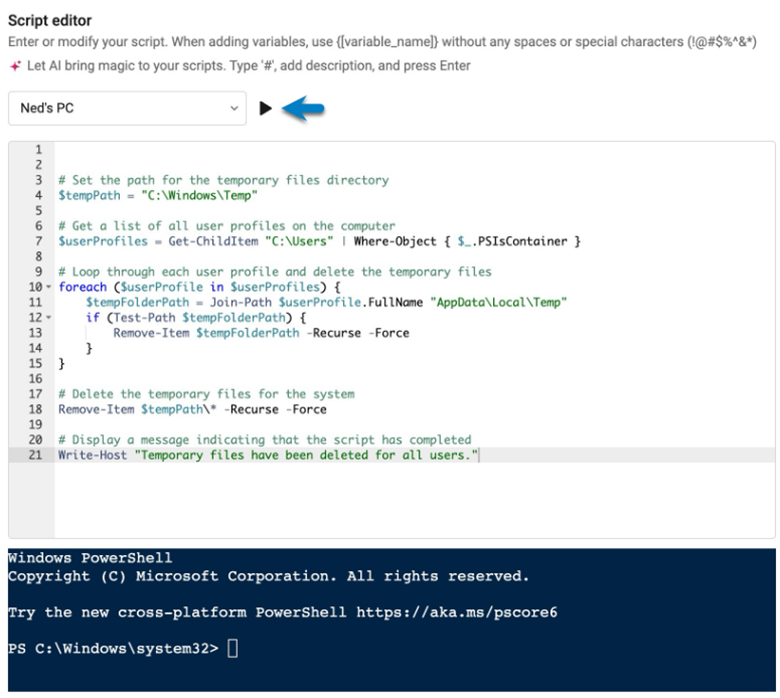 Atera Script Editor for Temporary File Cleanup
