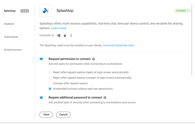 Splashtop Remote Access Settings in Atera 