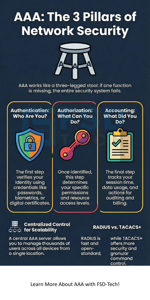 Authentication Authorization and Accounting (AAA) infographic