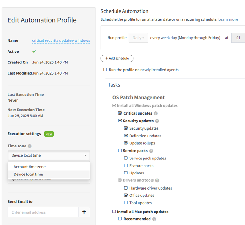 Edit Automation Profile for Windows Security Updates in Atera 