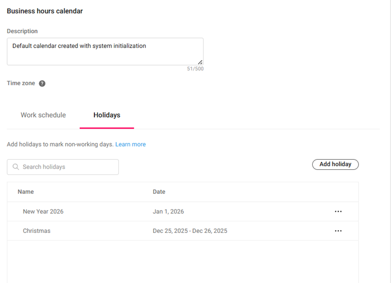 Business Hours and Holiday Calendar in Atera