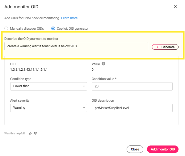 SNMP Device Monitoring OID Setup in Atera